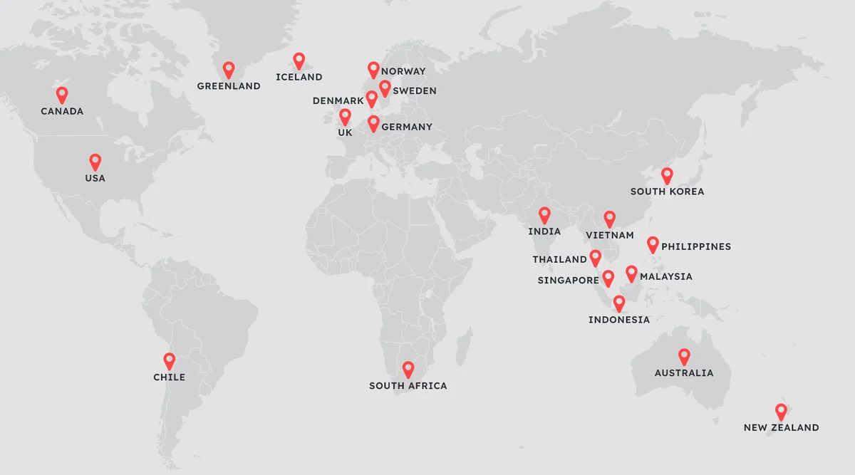 ADMATIC Global Reach Map showing campaign locations across multiple continents