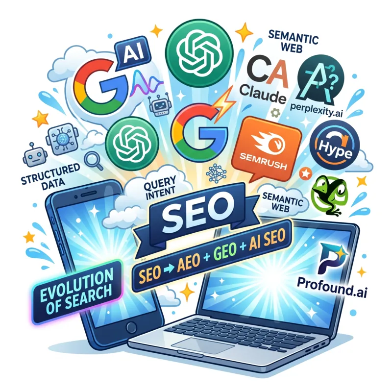 Evolution of search from SEO to AEO, GEO and AI Search - Google, ChatGPT, Claude, Perplexity